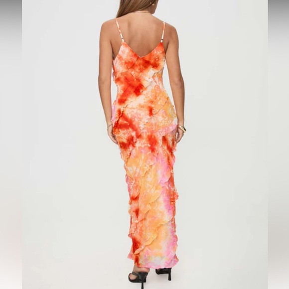 Princess Polly Lars Maxi Dress Ruffle Sunset Orange Multi Watercolor - Picture 2 of 10